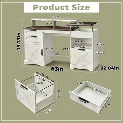 Farmhouse Home Office Desk with File Drawer & Lift Top