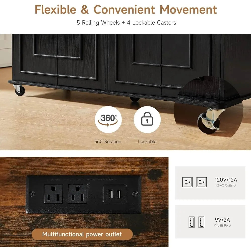 Mobile Kitchen Island with Power Outlet
