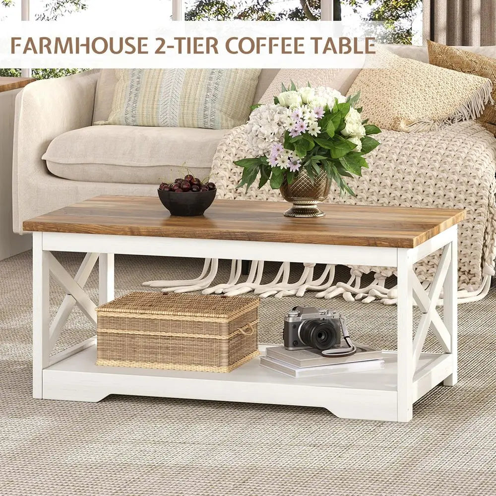3-Piece, Farmhouse Coffee & End Tables Set with USB Ports