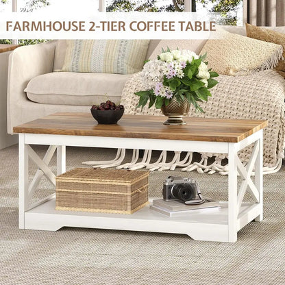 3-Piece, Farmhouse Coffee & End Tables Set with USB Ports