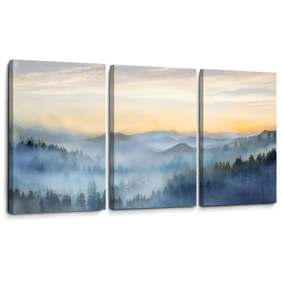 3-Panel Sunrise Misty Forest Framed Wall Art