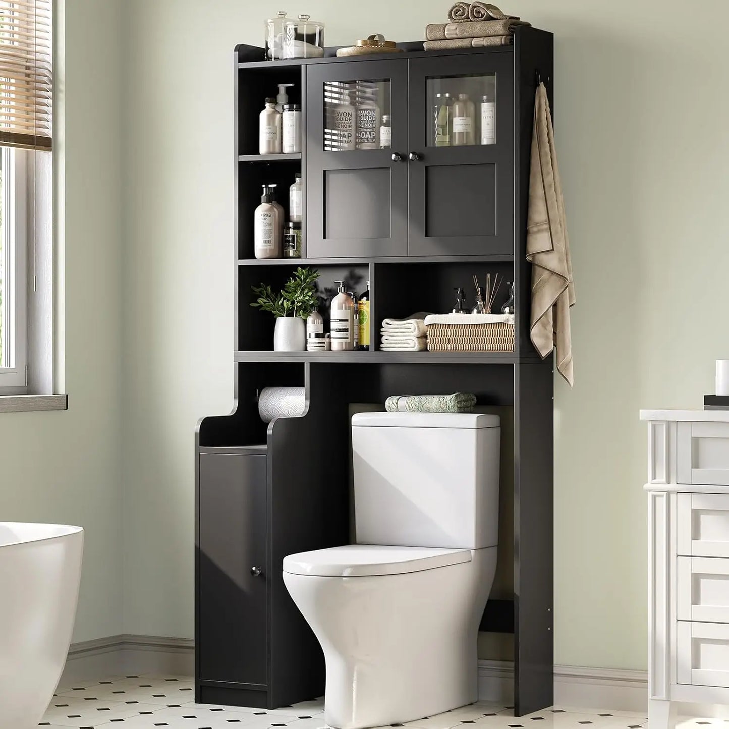 Over The Toilet Storage Cabinet with Glass Doors