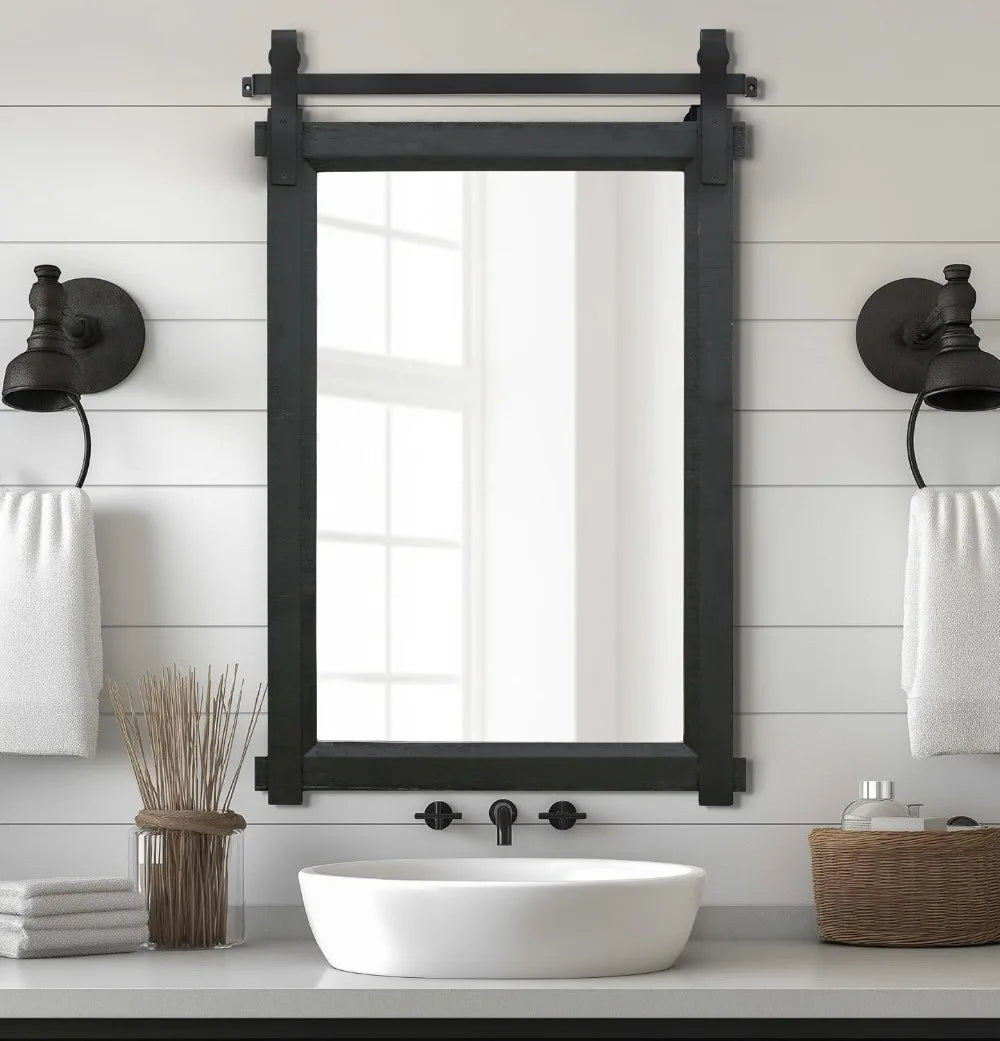 24"x36" Farmhouse Barn Door Mirror, for Bathroom, Living Room or Entryway