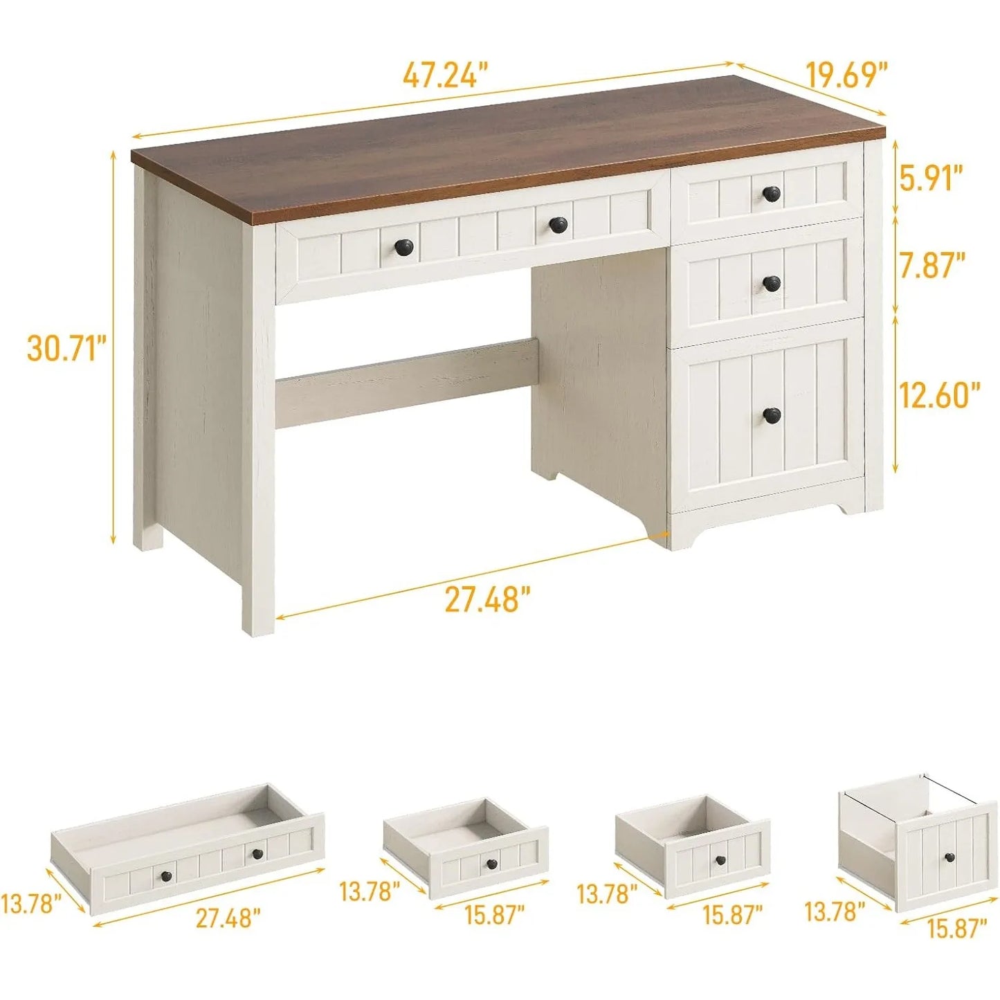 Farmhouse Home Office Desk with File Cabinet & 4 Drawers