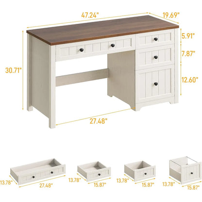 Farmhouse Home Office Desk with File Cabinet & 4 Drawers