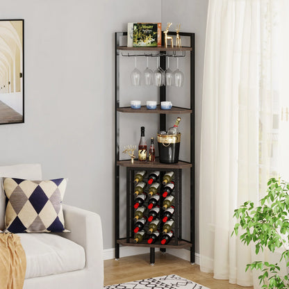 Corner Shelf Wine Rack Bar Cabinet with Glass Holder