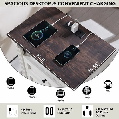 Farmhouse Nightstand with Charging Station