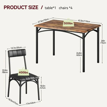 5 Piece Kitchen Table Set with Padded Chairs
