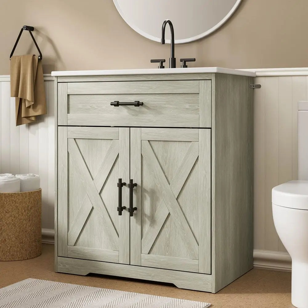 Farmhouse Bathroom Vanity with Ceramic Sink