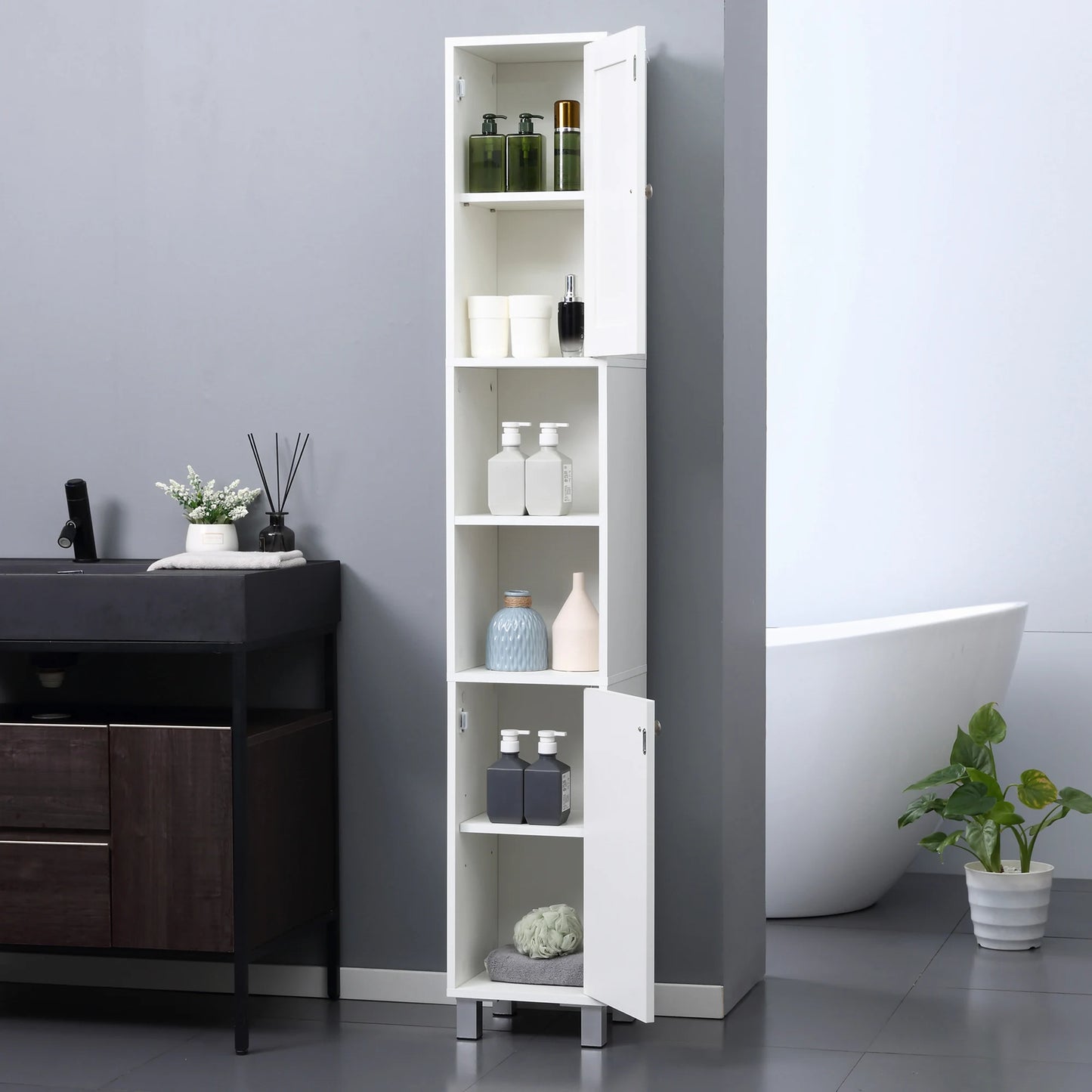 70.75" Tall, Storage Cabinet with Mirror for Bathroom or Living Room