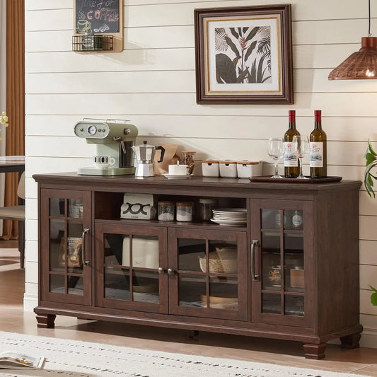 Farmhouse Sideboard Buffet Cabinet with Glass Windows
