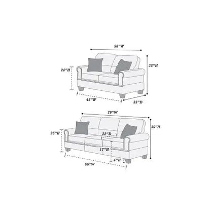 2 Piece Black Leather Sofa Set