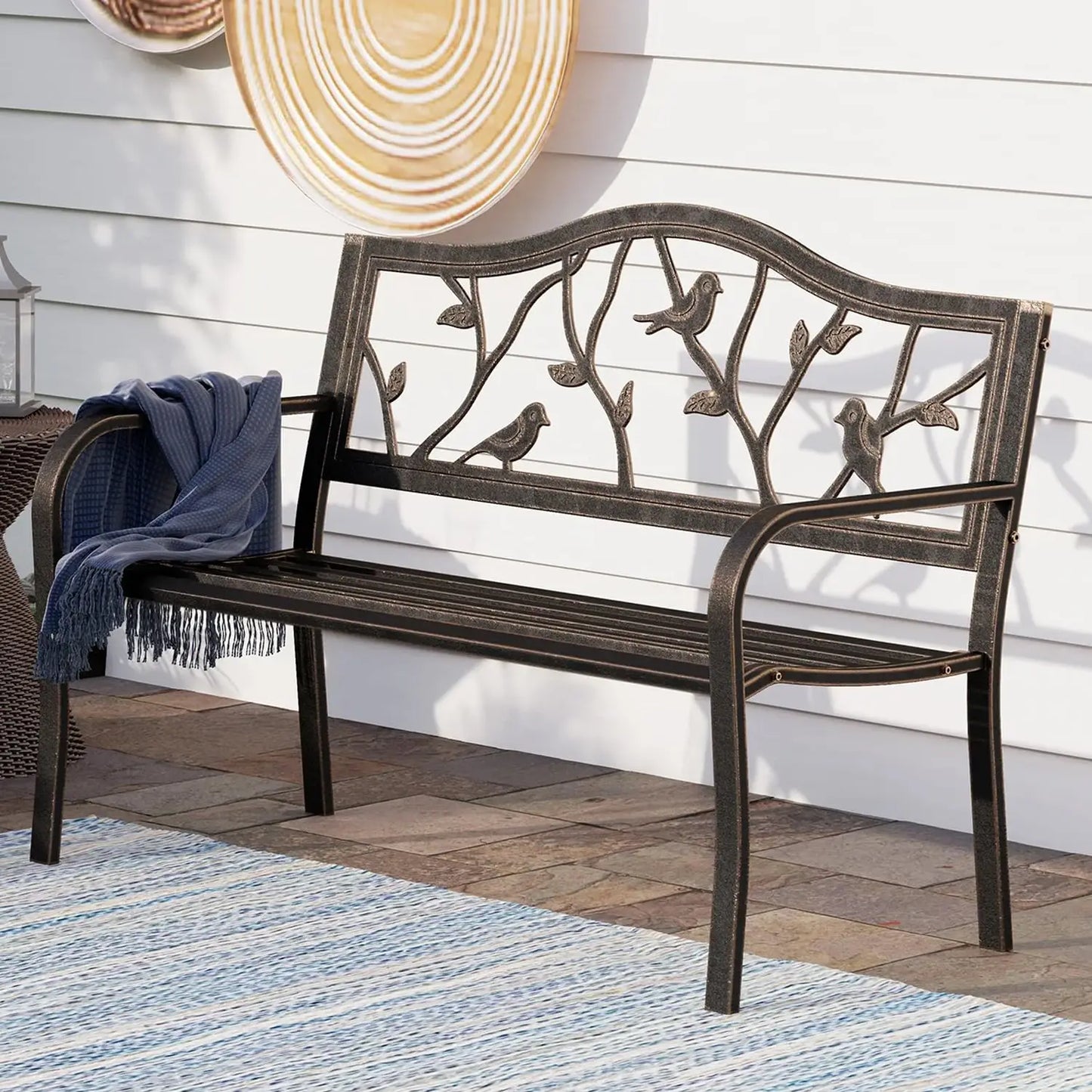 Cast Iron Steel Garden Bench for Patio or Porch