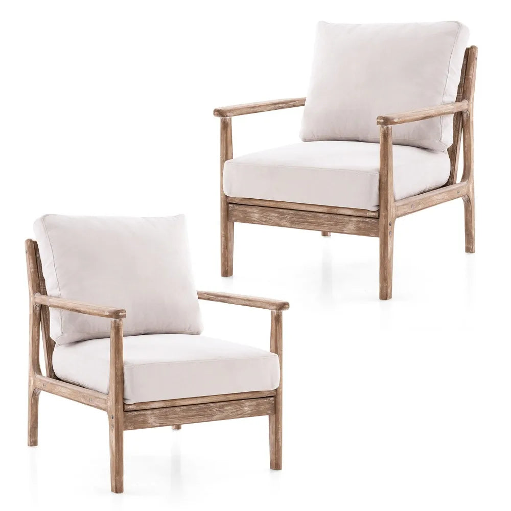 Set of 2, Wood Frame Accent Chairs with Cushions