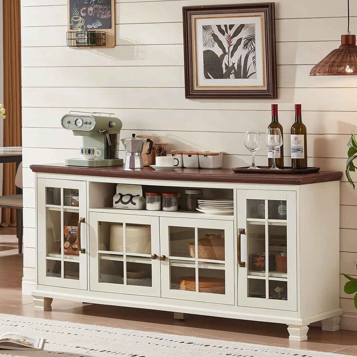 Farmhouse Sideboard Buffet Cabinet with Glass Windows