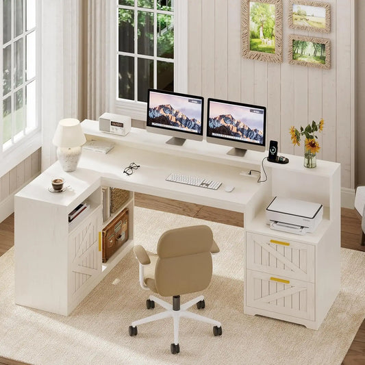 Farmhouse Home Office Desk with Storage