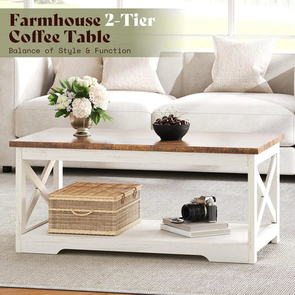 3-Piece Farmhouse Coffee & End Table Set with USB Ports