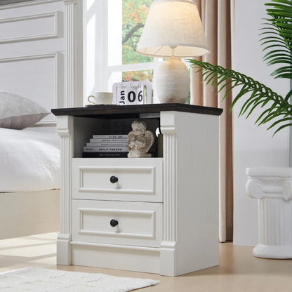 Farmhouse Nightstand with Charging Station