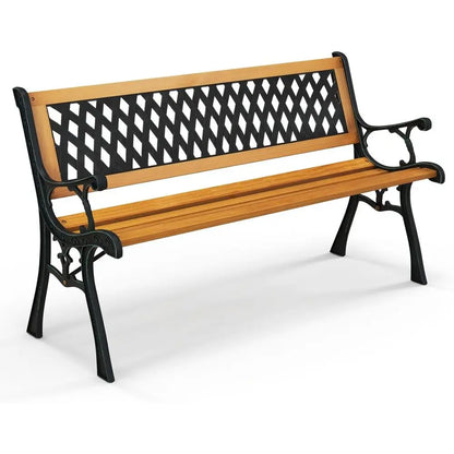Outdoor Garden Bench with Cast Iron & Hardwood