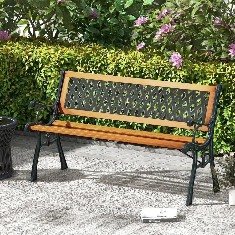 Outdoor Garden Bench with Cast Iron & Hardwood