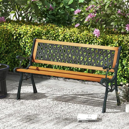 Outdoor Garden Bench with Cast Iron & Hardwood