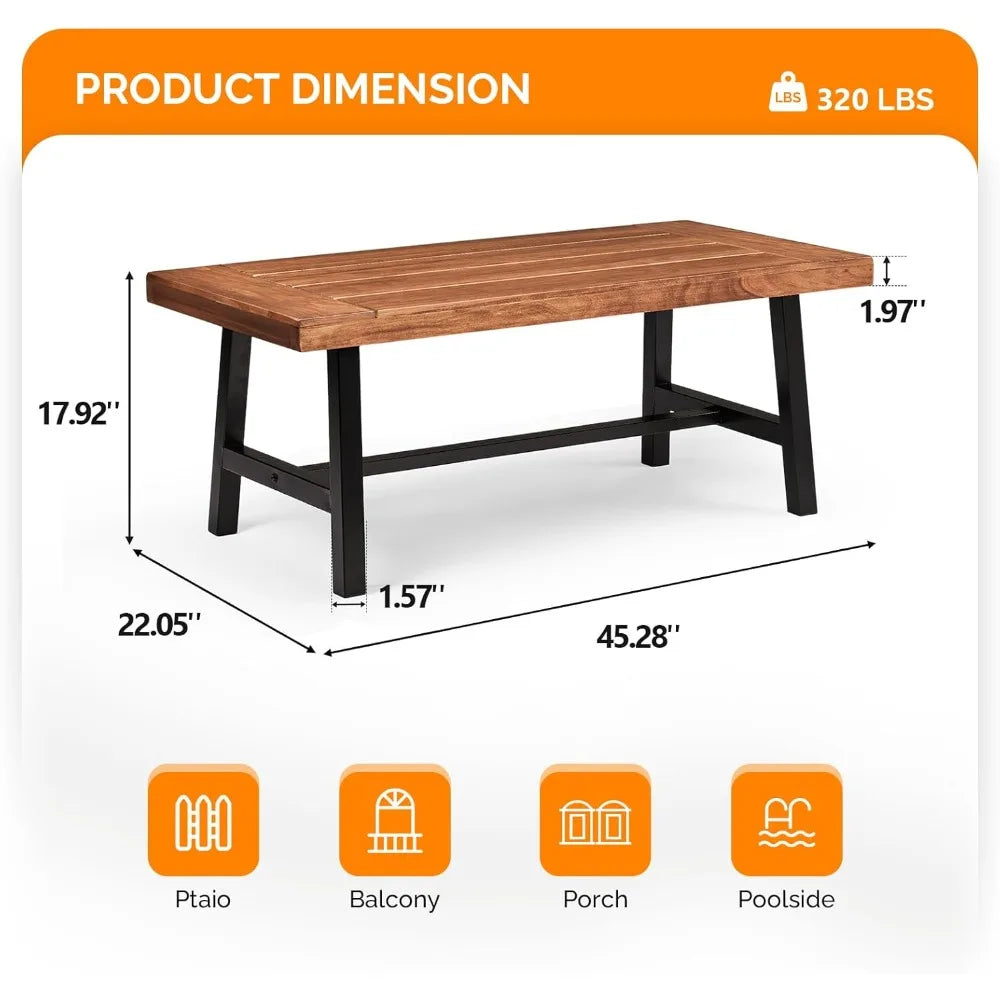 Outdoor Wooden Coffee Table with Metal Frame