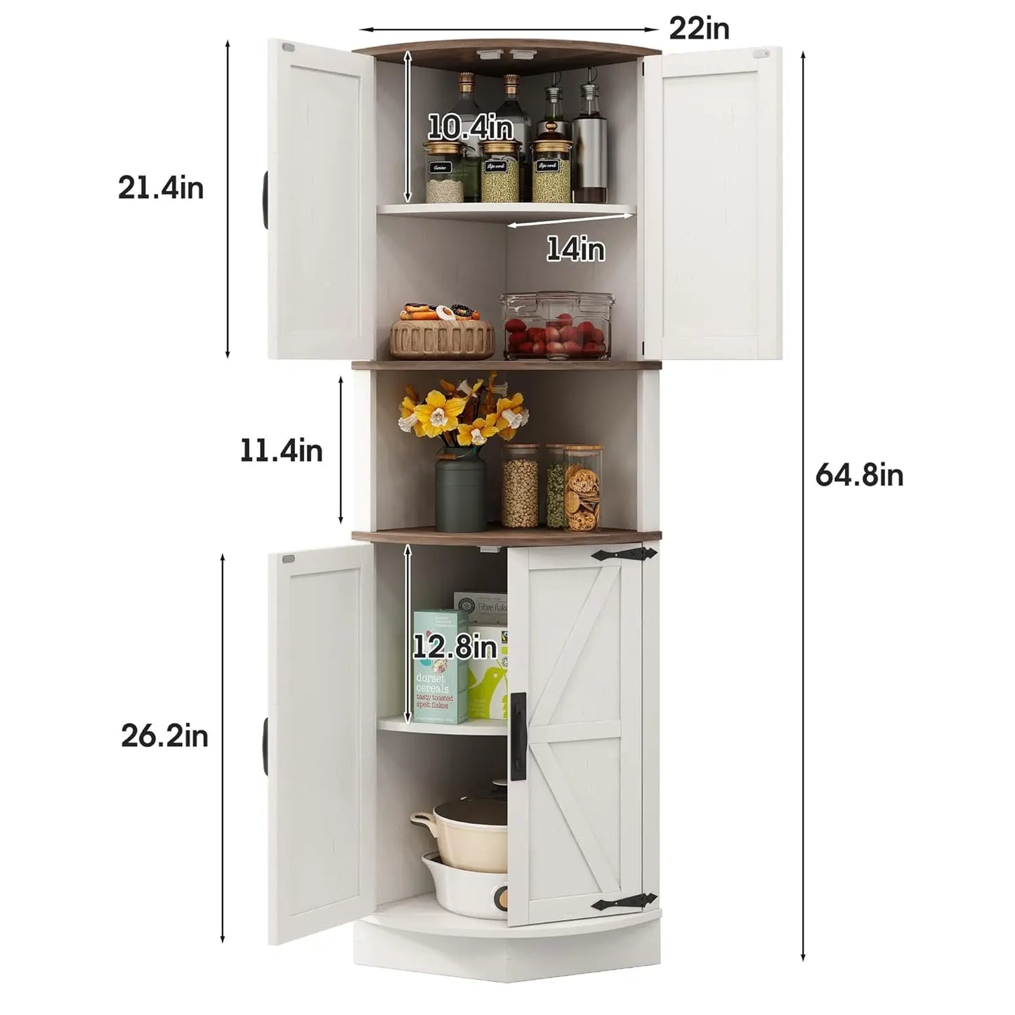 64.8" Tall Farmhouse Corner Storage Cabinet