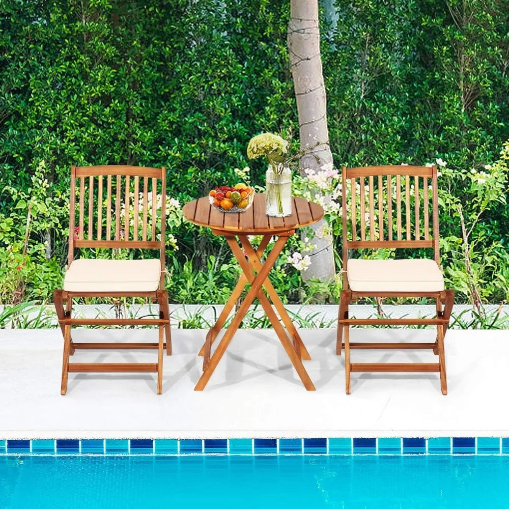 3 Piece Patio Bistro Set with 2 Cushioned Chairs