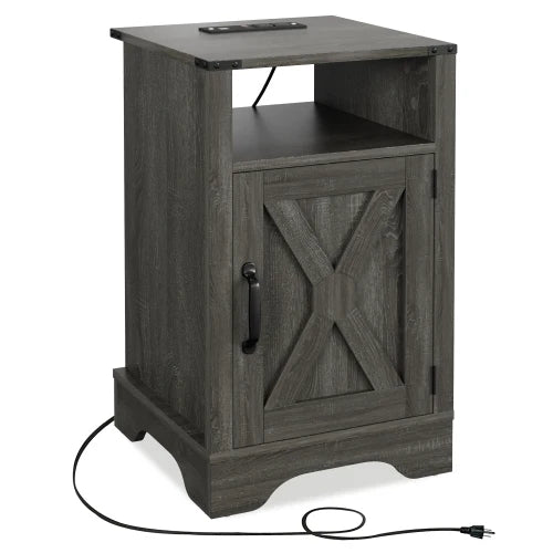 Farmhouse Nightstand or End Table with Charging Station