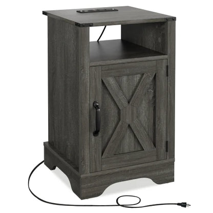Farmhouse Nightstand or End Table with Charging Station