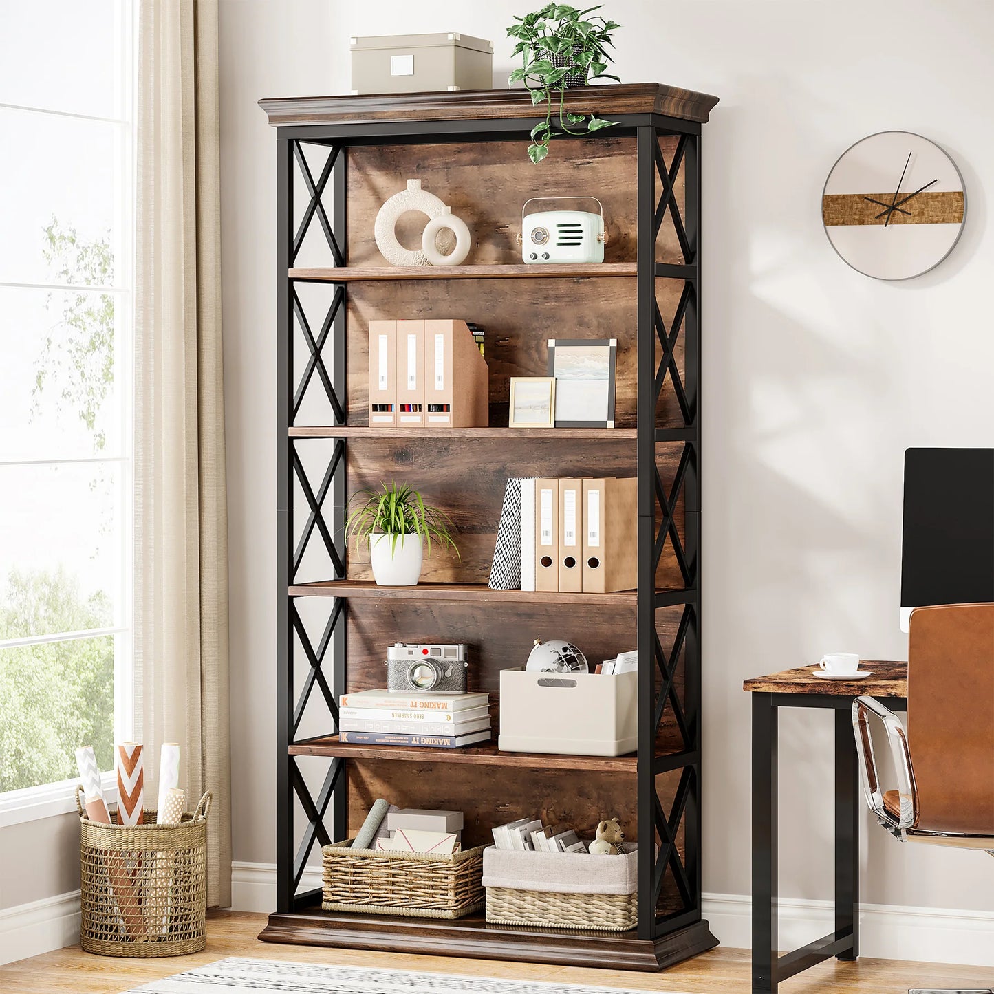 71" Tall Bookshelf with 5 Shelf Display Storage