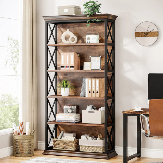 71" Tall Bookshelf with 5 Shelf Display Storage