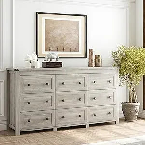 Wooden Dresser for Bedroom with 9 Drawers & Metal Handles