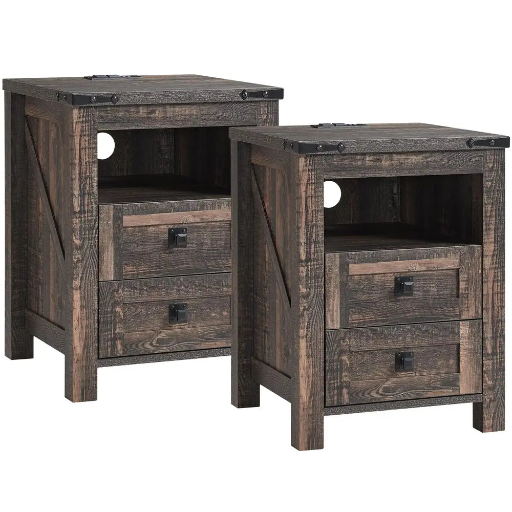 Rustic Farmhouse Set of 2 Nightstands