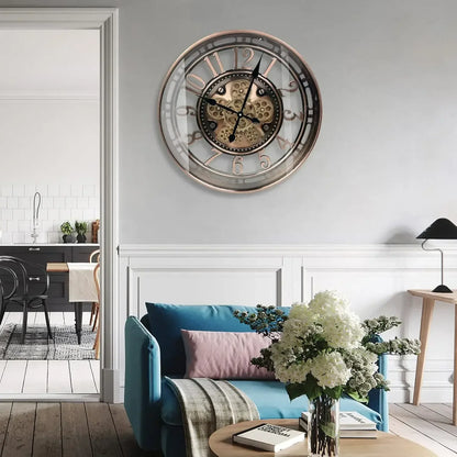 Industrial Steampunk Wall Clock with Real Moving Gears