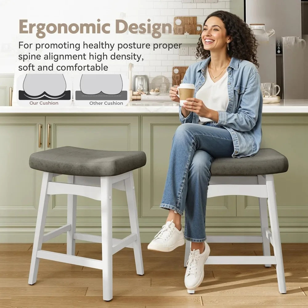 Set of 2 Farmhouse Saddle Seat Bar Stools for Kitchen Island & Bar Counter