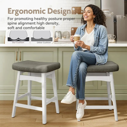 Set of 2 Farmhouse Saddle Seat Bar Stools for Kitchen Island & Bar Counter