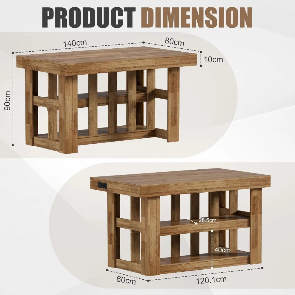 3-Tier, Farmhouse Kitchen Island with Power Outlets