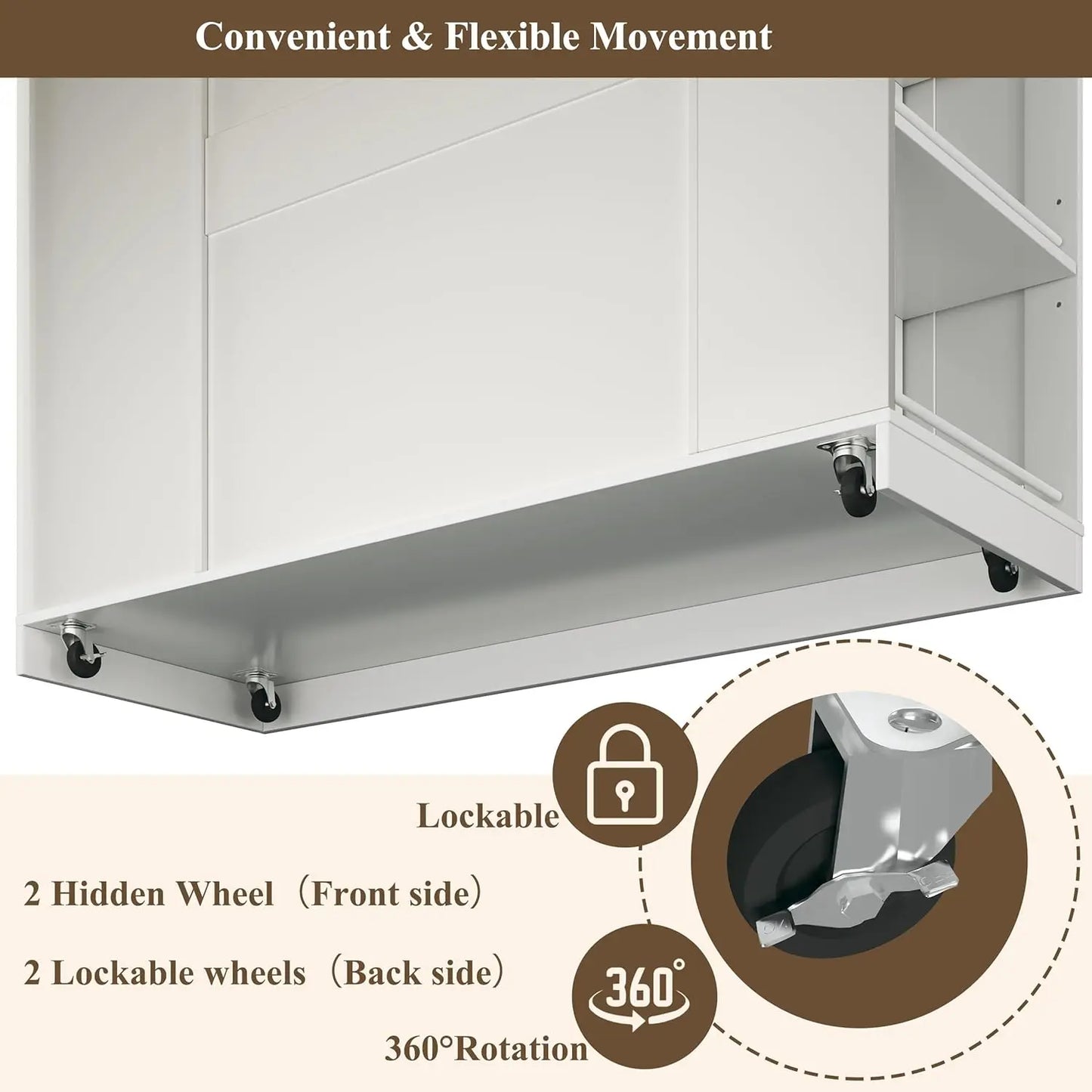 Rolling Kitchen Island with Drop Leaf & Spice Rack Shelf