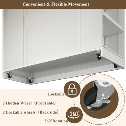 Rolling Kitchen Island with Drop Leaf & Spice Rack Shelf