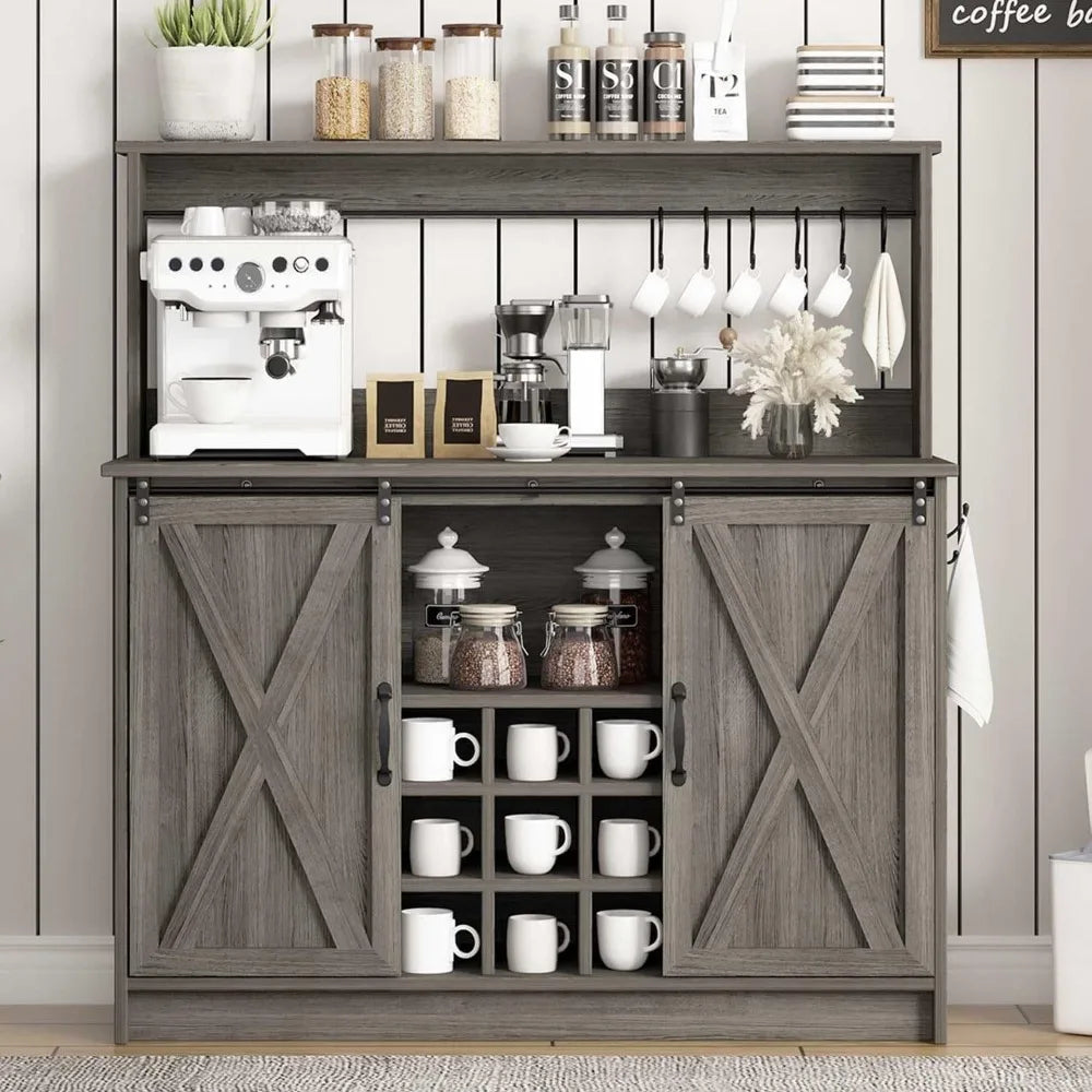 Farmhouse Style Coffee Bar Cabinet with Hutch