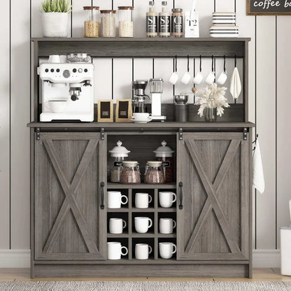 Farmhouse Style Coffee Bar Cabinet with Hutch