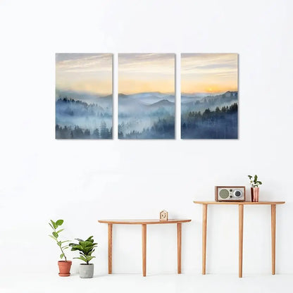 3-Panel Sunrise Misty Forest Framed Wall Art