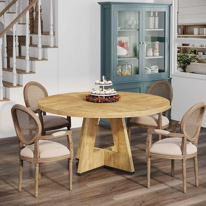 Round Farmhouse Wooden Dining Table
