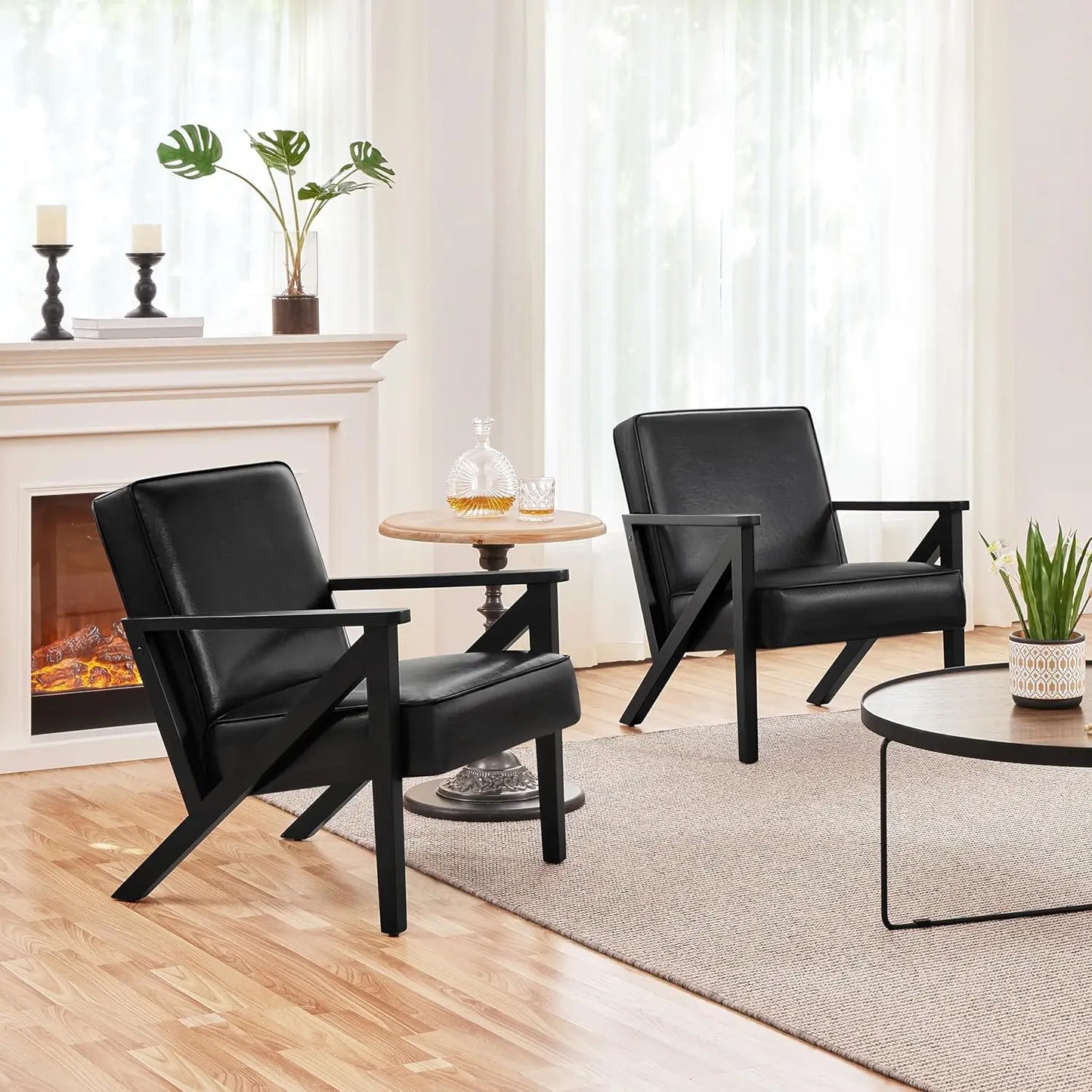 Set of 2 Armchairs with Wood Frame