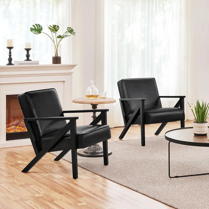 Set of 2 Armchairs with Wood Frame