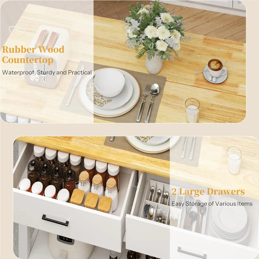 Farmhouse Kitchen Island with Dining Area & Power Outlets