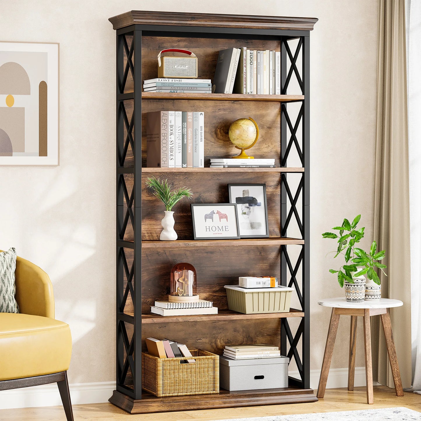 71" Tall Bookshelf with 5 Shelf Display Storage