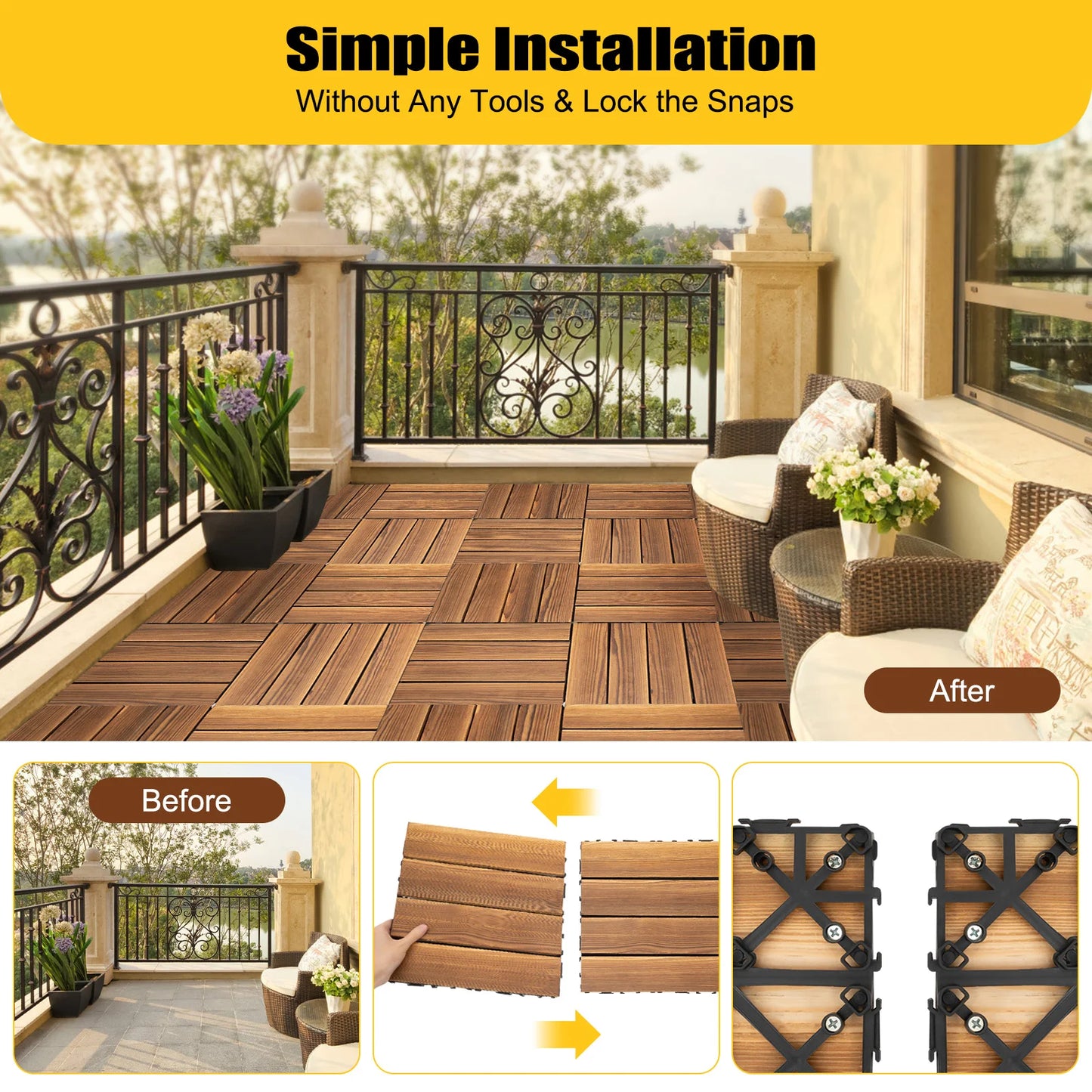 Outdoor Hardwood Interlock Flooring Tiles for Patio & Balcony