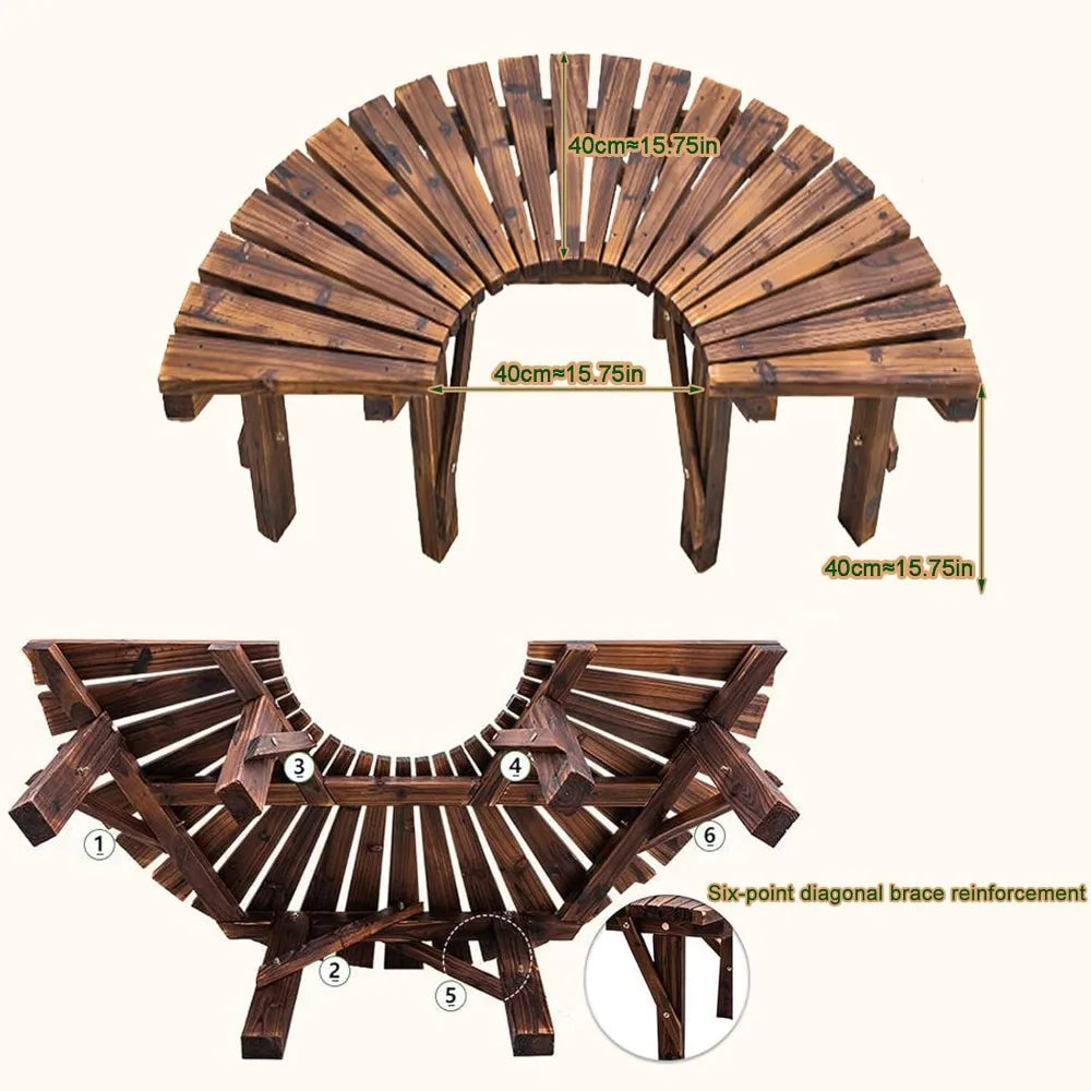 Wrap Around Wooden Tree Bench for Gardens, Patios & Backyard